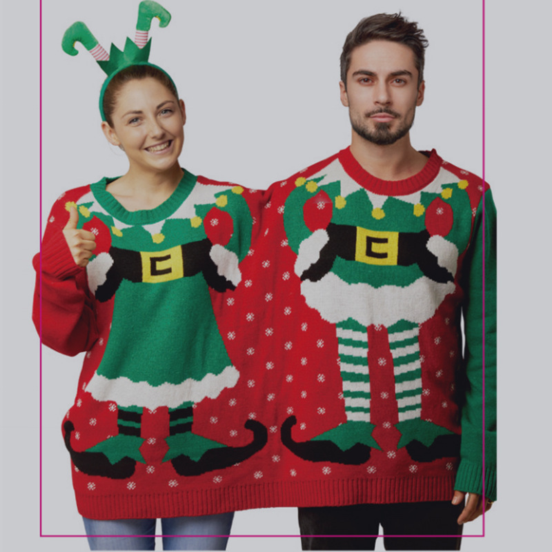 Custom Couple Christmas Sweater Foreign Trade Large Size Double Wear Funny and Ugly Christmas Sweater