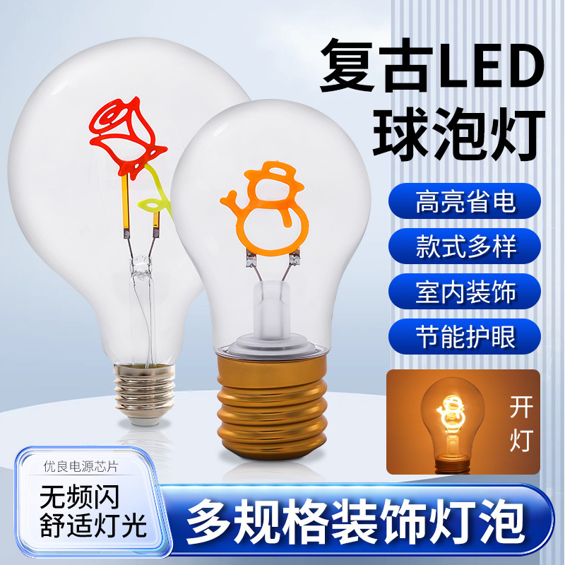 跨境E27螺口爱迪生灯泡异性灯丝球泡E26复古茶色球泡灯字母台灯|undefined
