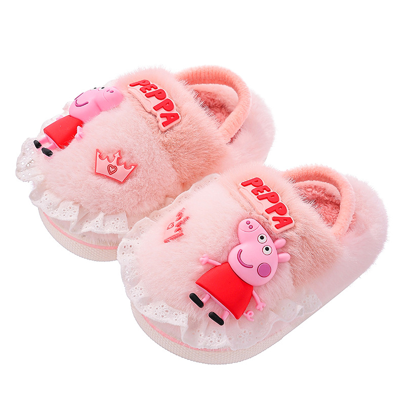 Piglet Page otoño y invierno zapatillas de algodón para niños, niños y niñas, calentamiento y pelusa para bebés y niños pequeños, zapatos de algodón con cinta elástica