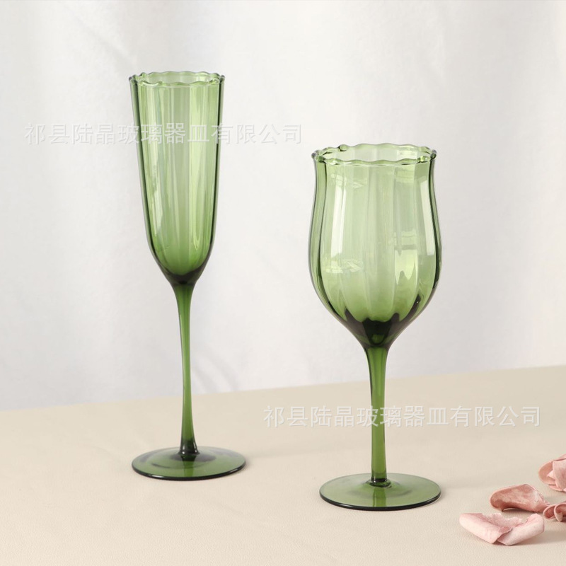 Vintage vintage verde pétalo Copa MEDIADOS DE-antiguo francés flor color corrugado copa de vino tinto copa de champán