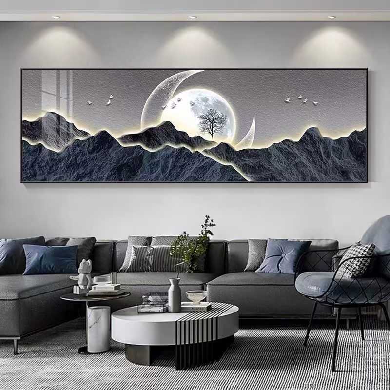 办公室横板壁画背有靠山挂画现代客厅沙发装饰画新中式茶室山水画|undefined