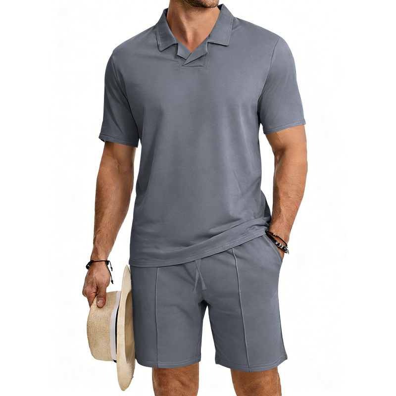 Men's Quick-Dry Short Sleeve Shirt & Shorts Set, Casual Sportswear With Collar For Summer Outdoor Activities, Lightweight Polyester Activewear_viptrois.com
