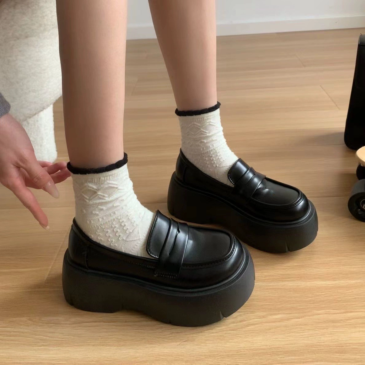 Summer small high footwear English style platform for leather shoes, British style