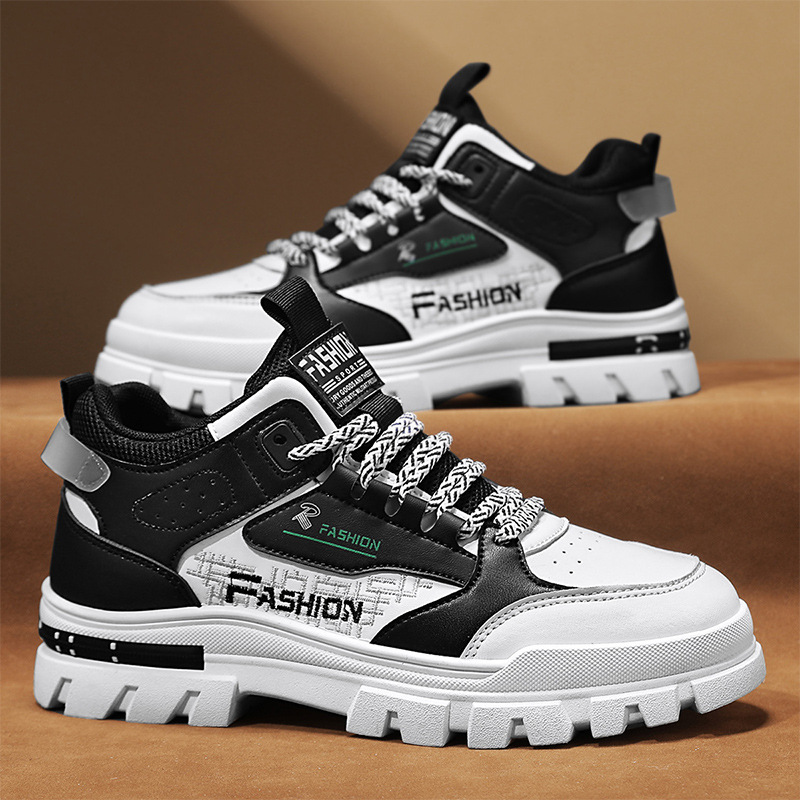 2024 otoño nuevos zapatos de hombre de baja altura de estilo de moda casuales de suela gruesa aumentada de cuero empalmado zapatos de hombre de estilo británico