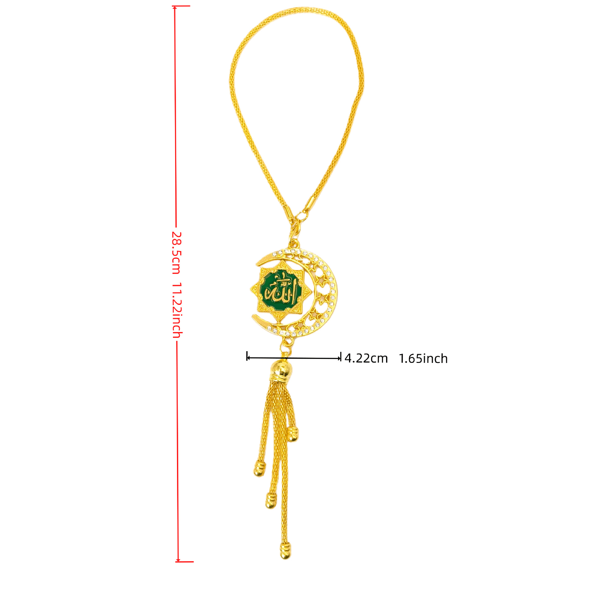 Golden Star and Moon Enamel Car Pendant, 3D Scripture Car Hanging Ornament, Diamond-Encrusted Rearview Mirror Tassel Decoration, Cross-Border Wholesale