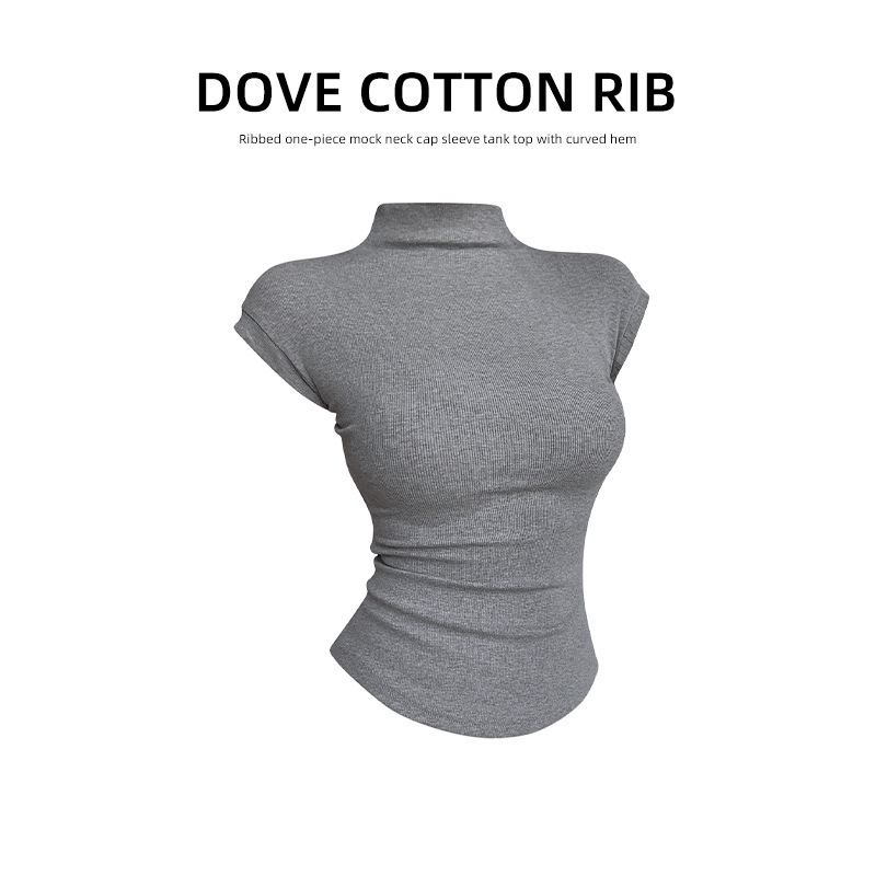 High Street Fashion Hot Girl Sleeveless T-Shirt Half Turtleneck Vest Women's Simple Slim Fit T-Shirt Top Vest Women's Summer Outerwear