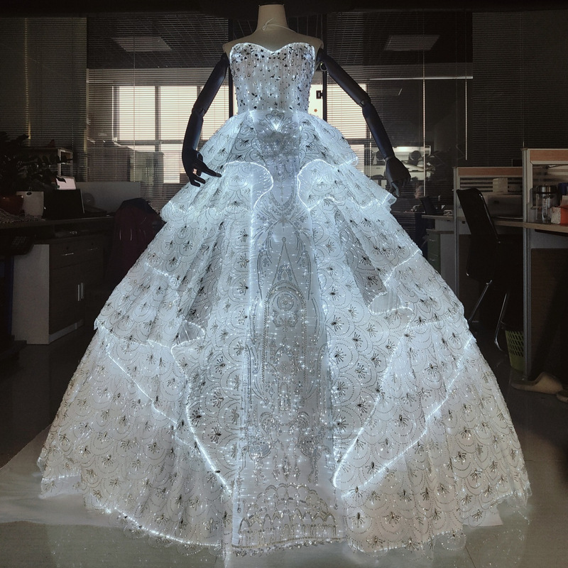 2026 Led Fiber Optic Light-Up Elsa Princess Long Train Lace Wedding Dress Luminous Evening Gown Shine Smartly 2026 Led Fiber Optic Light-Up Elsa Princess Long Train Lace Wedding Dress Luminous Evening Gown Shine Smartly
