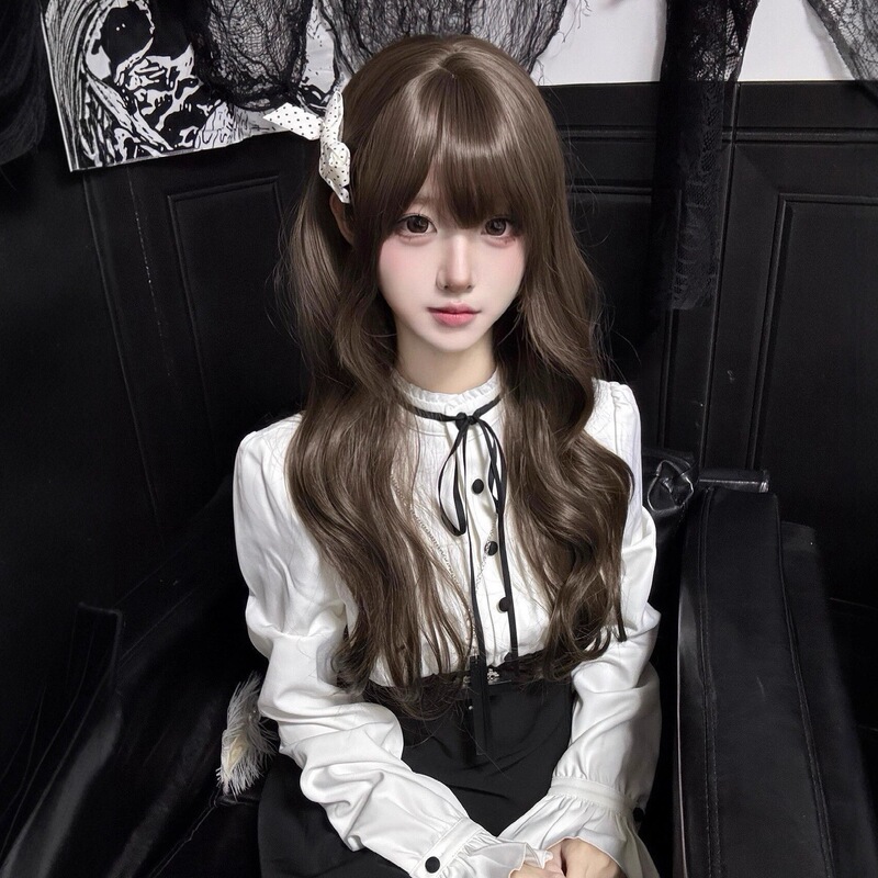 Cheng Ming Wig Female Cold Brown Whitening 60cm Big Wavy Lolita Sweet Girl Jk Fluffy Long Curly Hair Full Headgear
