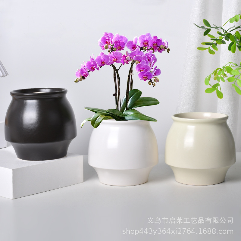 Cerámica orquídea mariposa maceta especial ins crema viento alto sentido decoración del hogar verde cerámica maceta grande image 4
