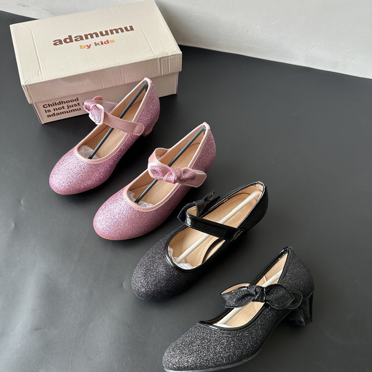 Cross-Border Girls' Leather Shoes 2025 Autumn New Children's Velcro High Heels Bow Princess Shoes