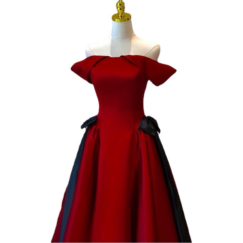 Vestido de satén de un solo hombro para mujer, estilo tostado, para otoño 2025, para novia, compromiso, boda, regreso a casa, estilo ligero y lujoso, sencillo