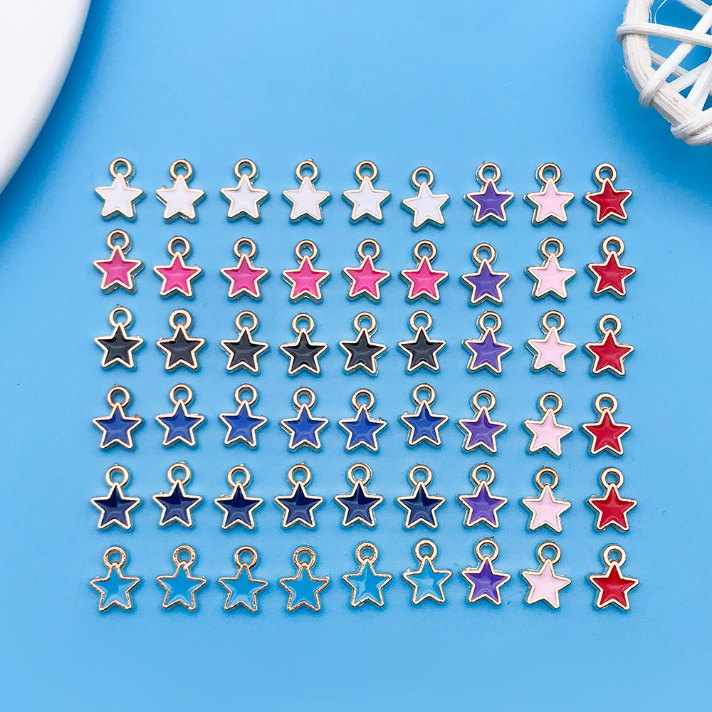 跨境混9色滴油小五角星锌合金吊坠DIY创意手链钥匙扣饰品配件材料