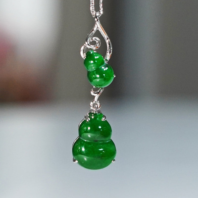 铂金PT950翡翠双葫芦吊坠锁骨链单坠女寓意福禄|ms