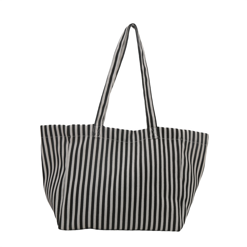 Casual Retro Artistic Large Shoulder Bag Striped Tote For Women_voghion.com
