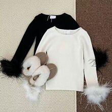 韩国童装26春秋新款女童时髦打底衫女宝洋气毛毛袖百搭上衣长袖T