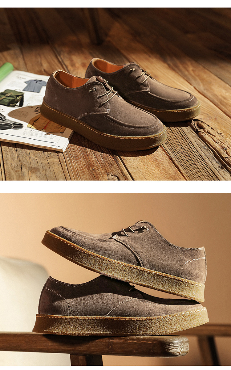 Men's retro suede thick soled casual low top shoes suede frosted men's shoes all match cow leather shoes_vogvips.com