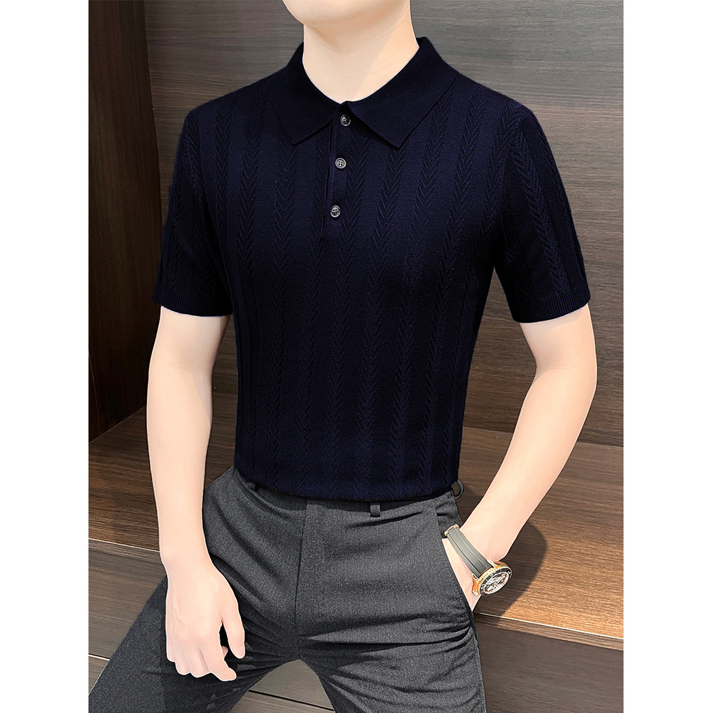 Polo camiseta de punto camiseta de manga corta hombre hueso de pescado estampado antiguo viento delgado camiseta de hielo seda de verano fábrica transfronteriza al por mayor