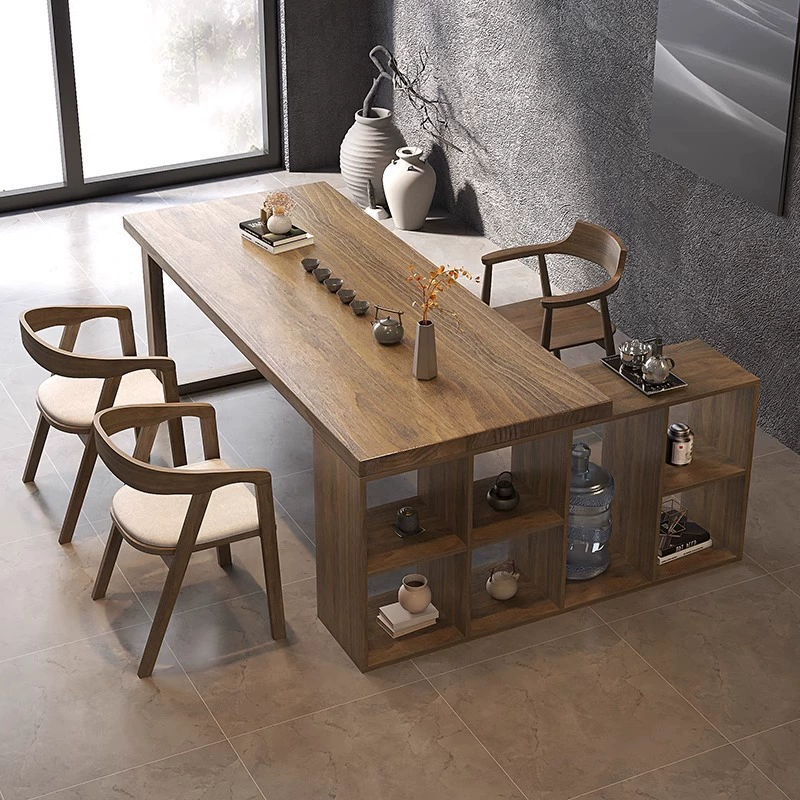 Простой чайный столик из цельного дерева, шкаф для хранения, встроенный домашний длинный стол для гостиной, офисный угловой чайный шкаф, чайный столик