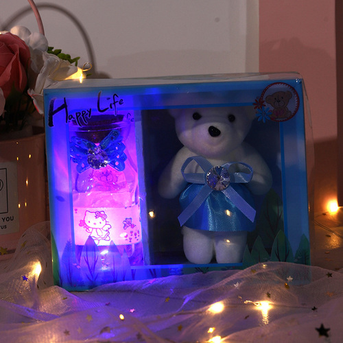 Bear wishing bottle set gift box glitter with note bow couple birthday gift glass star bottle