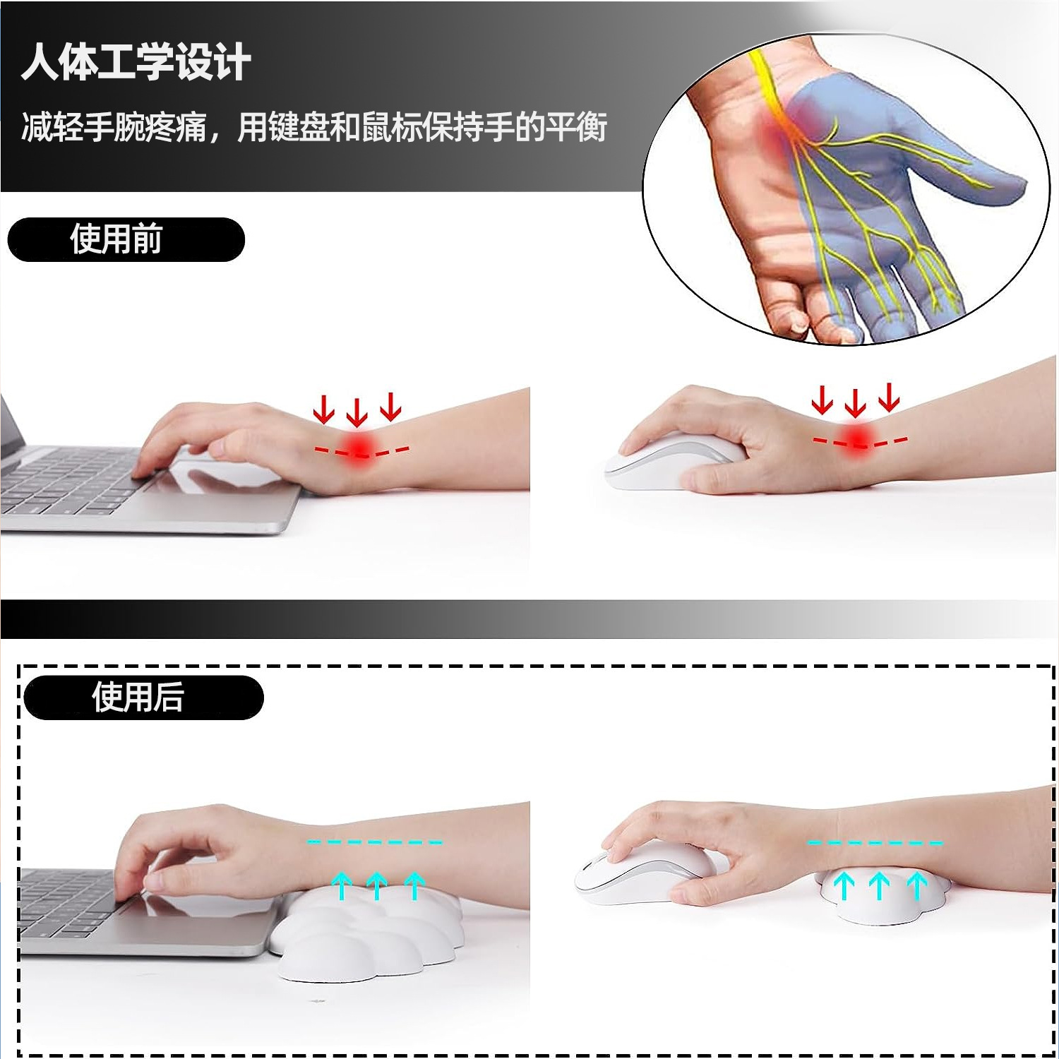 Computer Solid Color Keyboard Hand Rest Cloud Wristband Wholesale Desktop Office Slow Rebound Memory Foam Cloud Keyboard Hand Rest