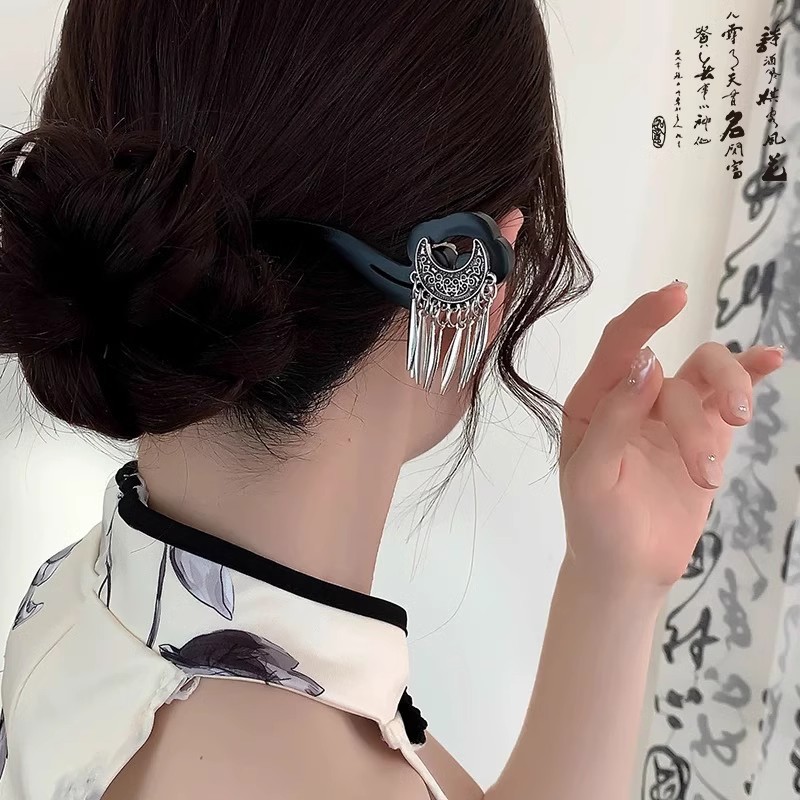 Nuevo estilo antiguo chino imitación de madera de sádalo pinzas de cabello para mujeres 2025 nueva cabeza trasera con bordas de cabello de alta calidad pinzas de cabello