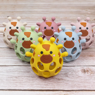 Amazon New Manhattan Ball Silicone Bite Toy Hand Catch Ball Giraffe Teegel Baby Food Grade
