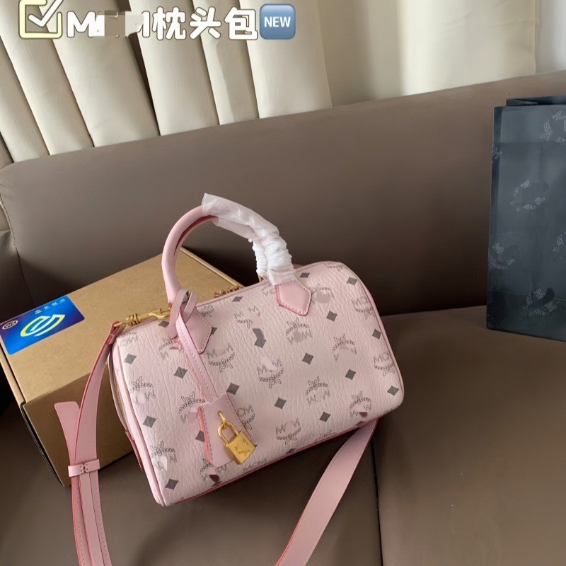 M-Style Women's Bag 2025 New Boston Monogram Print Gold Lock Pillow Bag Single Shoulder Crossbody Handbag - Thumbnail 7
