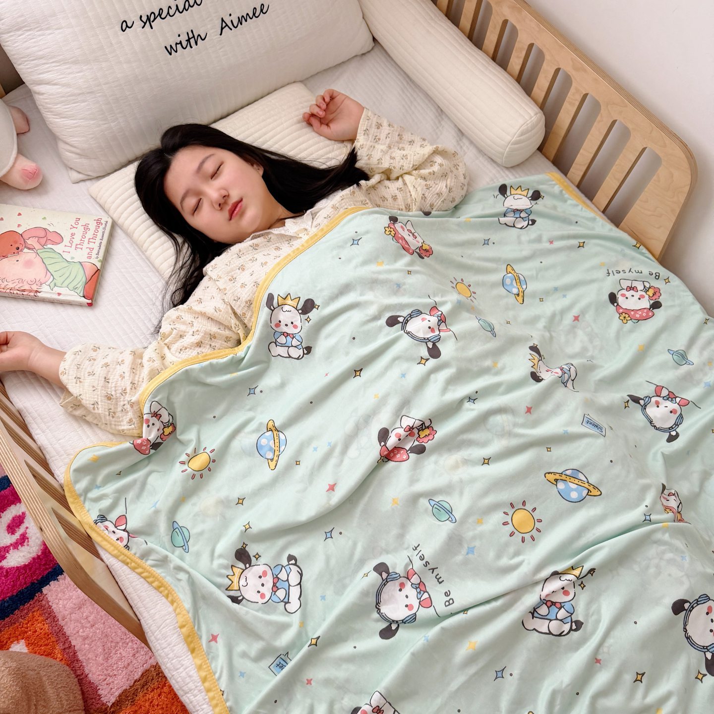 Happy puppy / 80cmx110cm knitted throw blanket