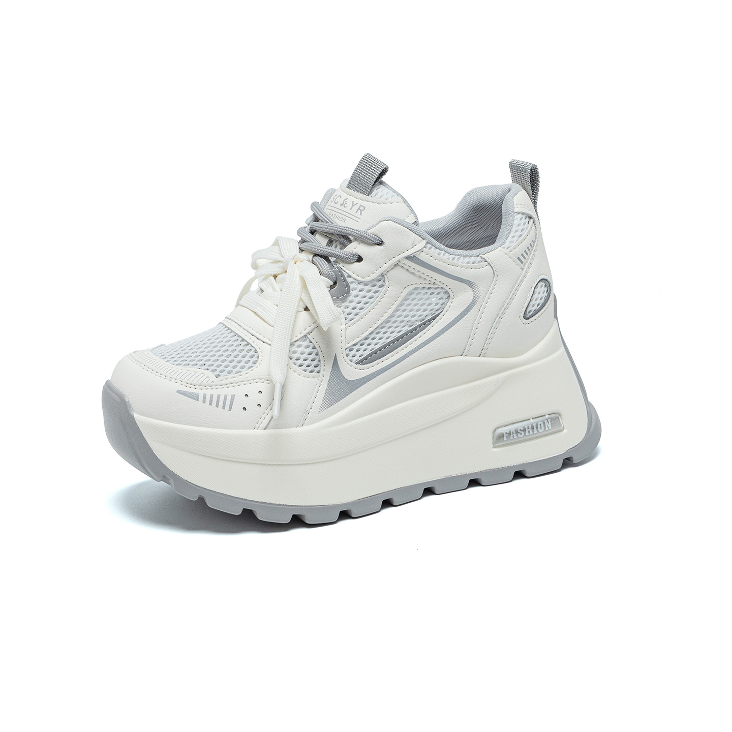 Giày sneaker nữ đế dày phong cách cổ điển, tăng chiều cao, phối màu xám vàng — Xám 5032-1, Vàng 5032-1