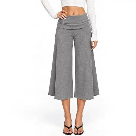 Amazon street style hot girl fold-over waist design low-rise cropped wide-leg capri pants summer fold-over pants Amazon street style hot girl fold-over waist design low-rise cropped wide-leg capri pants summer fold-over pants