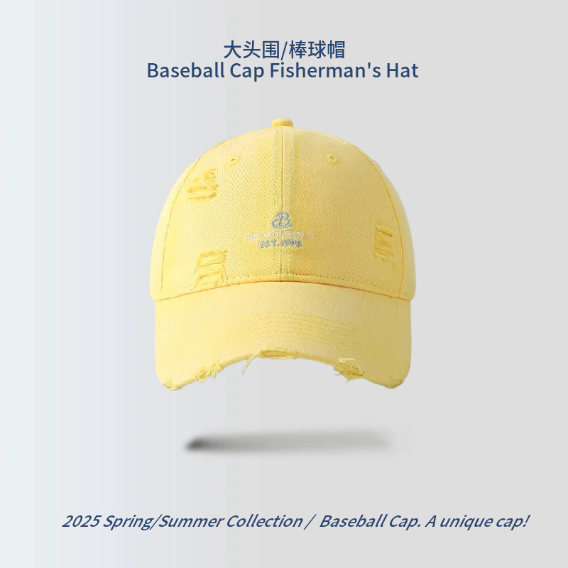 韓国風レター刺繍イエロー野球帽女性用春夏シンプルで多用途な顔見せ小ぶりソフトトップビッグヘッドアヒルキャップ|undefined