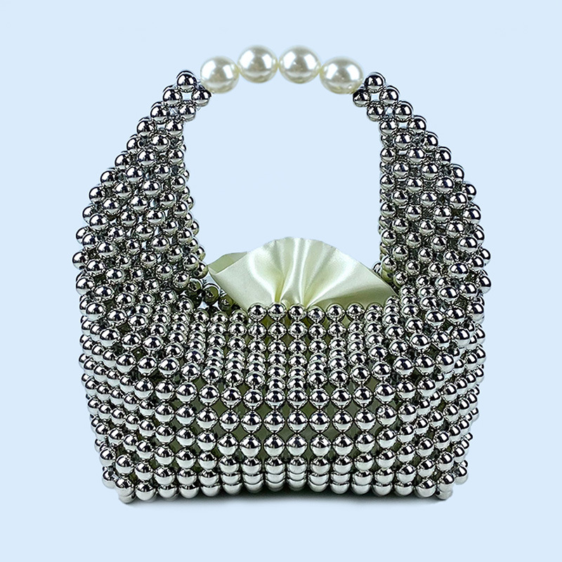 412g Weight Polyester Lining Material Beading Fashion Element String Closure Type Top Handle Strap Type Bucket Bag Bags Type Daily, Street, Shopping Occasion Plastic Material New Year Festival Solid Color Pattern All Seasons Season Women's Gender Elegant, Streetwear Style Pillow Shape Shape Small Size Women's Small Plastic Solid Color Elegant Streetwear Beading Pillow Shape String Bucket Bag 1