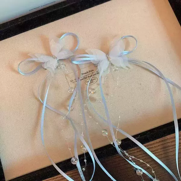 Shiffon blue hairgrip with tassels