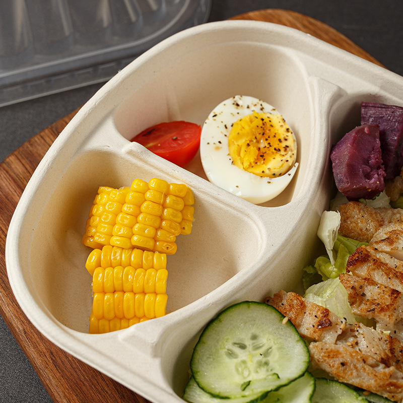Caja de comidas degradable desechable cubierta alta caja de embalaje de tres compartimentos pulpa de celda única y doble para llevar caja de espessamiento de ensalada ppp