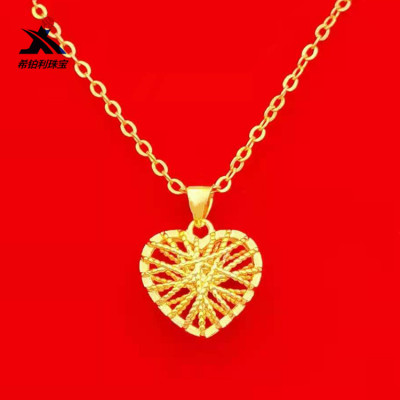 黄铜镀金镂空心形吊坠仿黄金首饰品实体电商货源女士爱心项坠批发