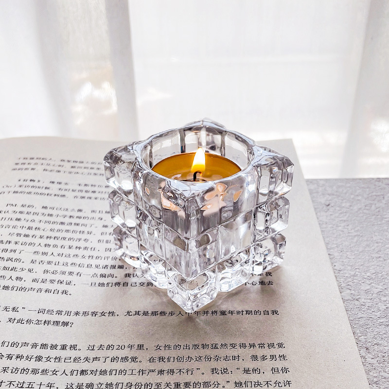 Ins透明水晶ガラス氷燭台ヨーロッパ風レトロな食卓装飾ロマンチックなキャンドルディナー装飾配置|undefined