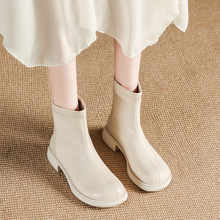 軟底法式真皮小短靴及踝靴馬丁靴女2023新款切爾西靴英倫風瘦瘦靴