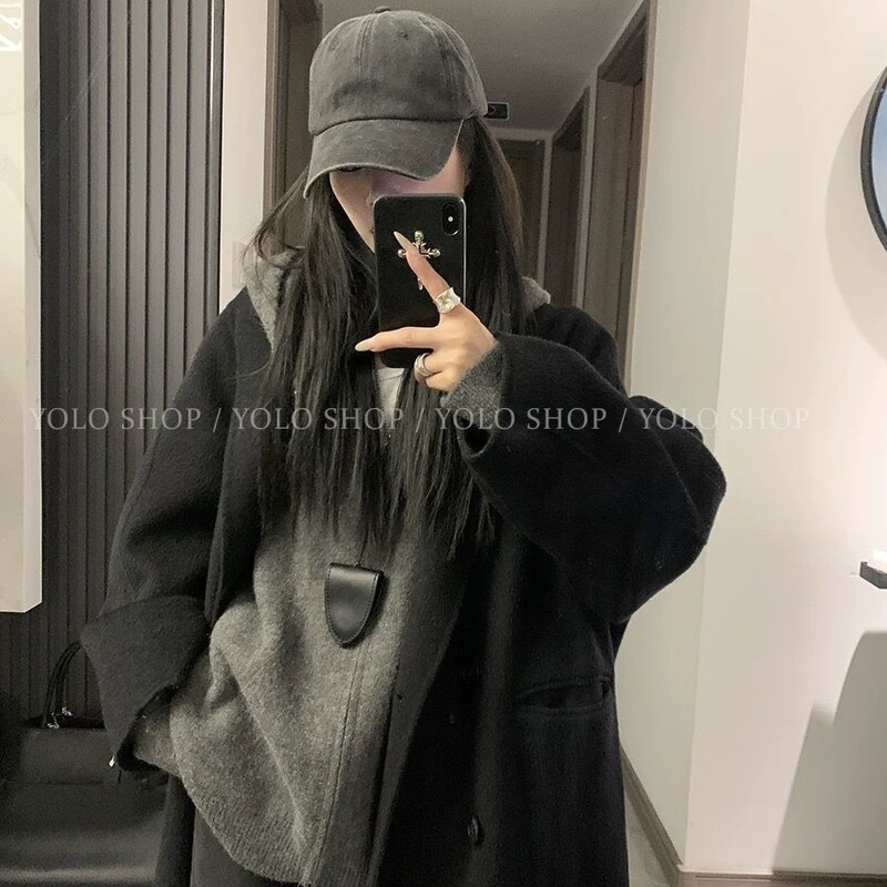 茉语灰色高级慵懒2025宽松新款连帽拉链针织毛衣开衫外套上衣秋冬|undefined