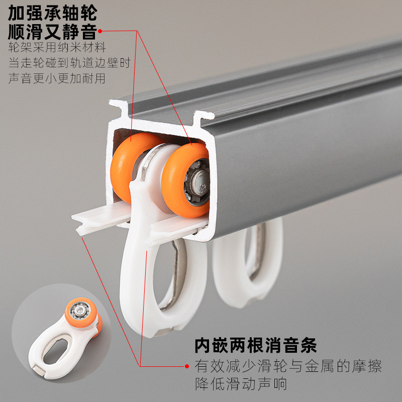 Aleación de aluminio engrosada pista de la cortina al por mayor barra de la cortina Accesorios de varilla romana Mute doble diapositiva pista de la cortina