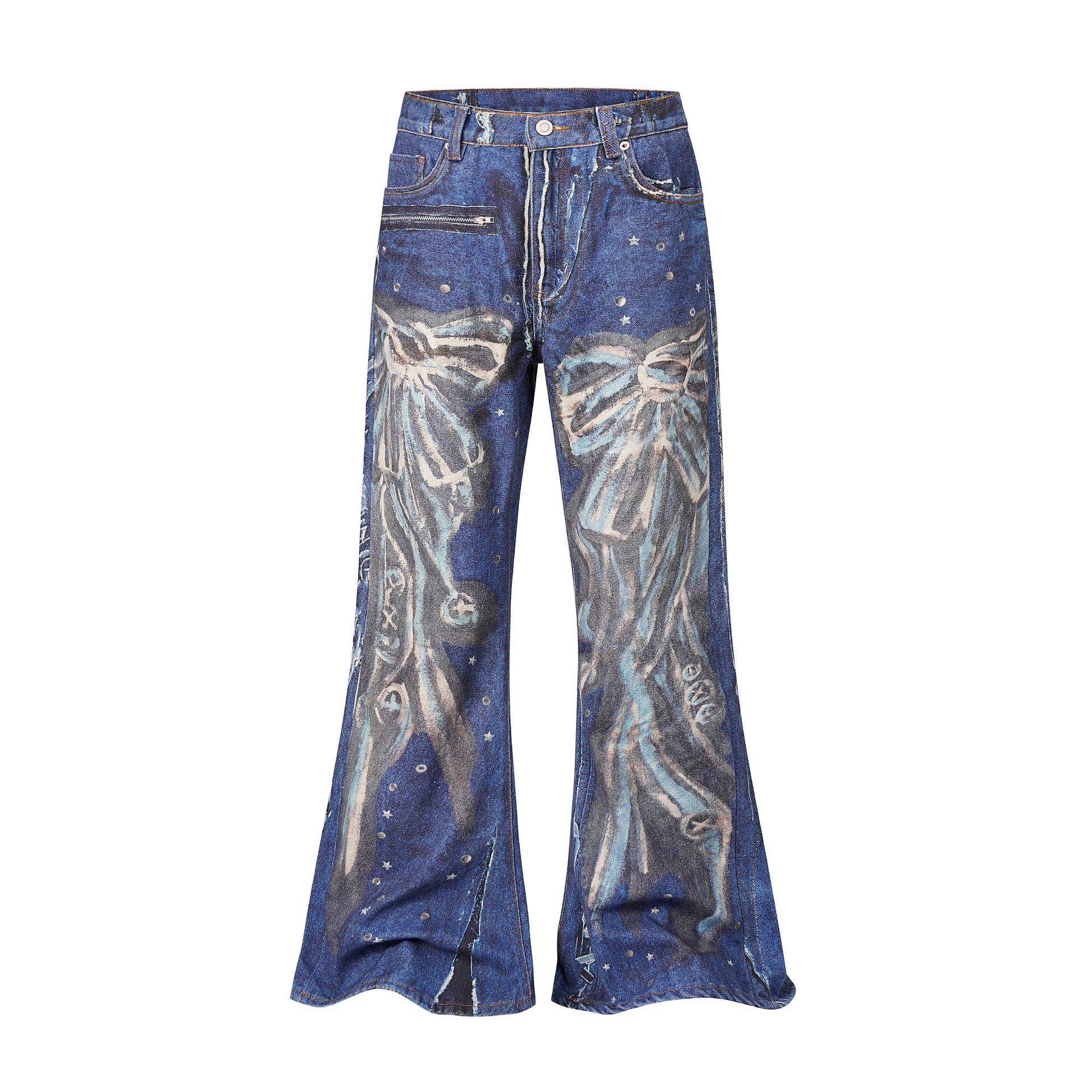 Herrejeans med rett passform og vide ben med diamantmønster_voghion.com