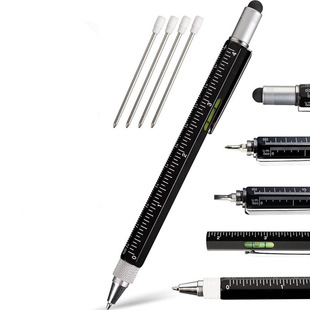 Multi-function Tool Pen Six-in-one Capacitive Pen Spirit Level Screwdriver Scale Ruler Metal Ballpoint Pen