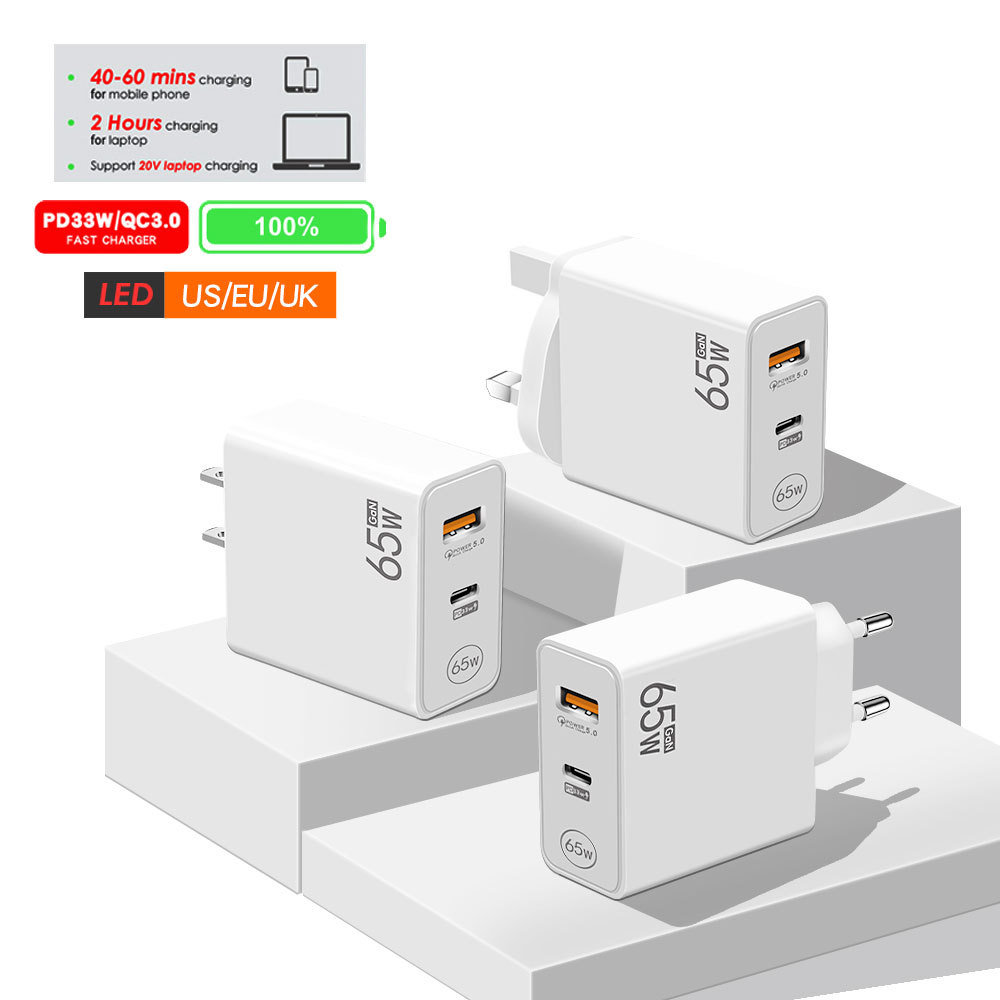 65W GaN PD QC3.0 noutbook uchun tez zaryadlash charger