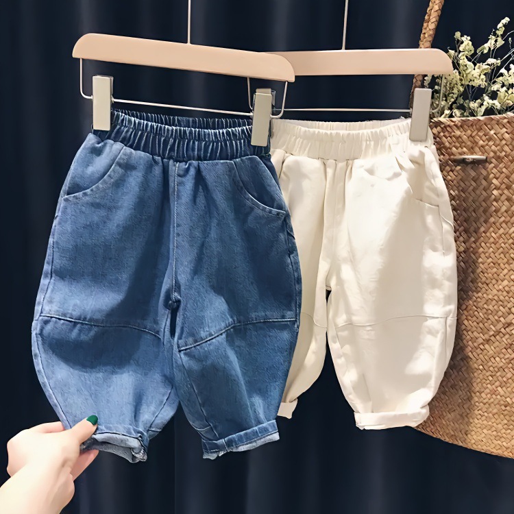 新款春秋女寶寶時尚休閒牛仔褲中小男童洋氣蘿蔔褲百搭哈倫長褲子