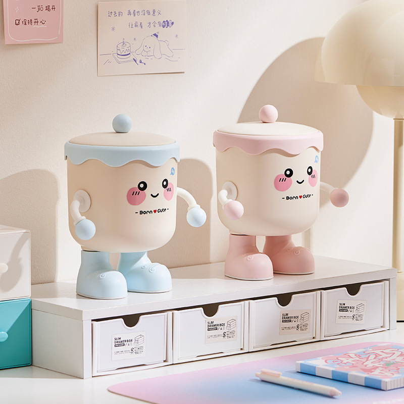 新しいかわいいデスクトップゴミ箱ミニ小型ゴミ収納箱学生寮オフィスゴミ箱蓋付き|undefined