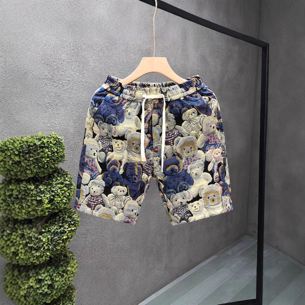Men's Summer Thin Trendy Bear Print Shorts Loose Straight Fashion Casual Pants