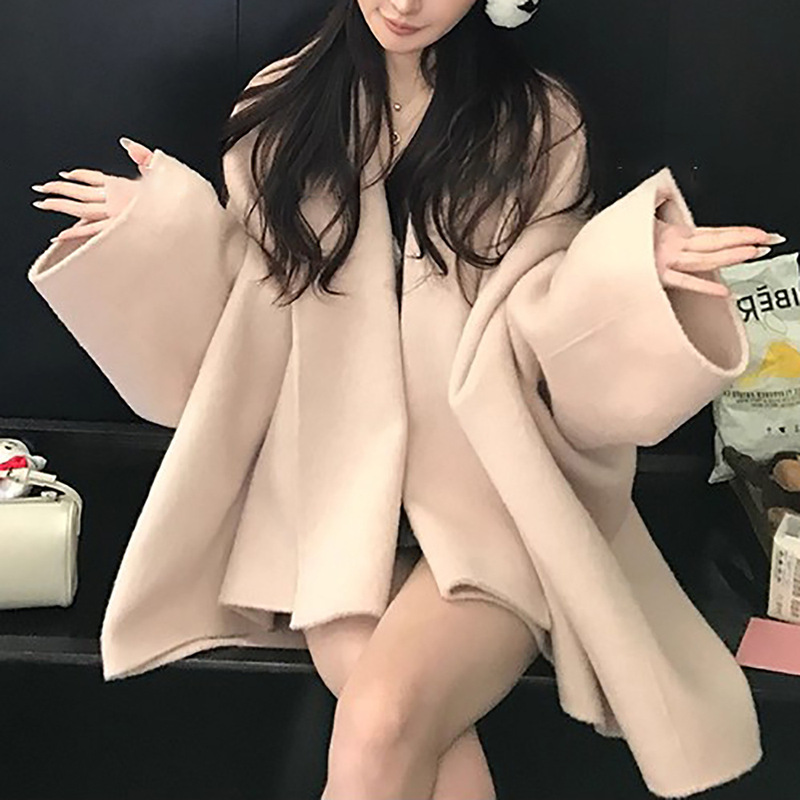 Row Series Cape Coat Camel Wool Mulberry Silk Wool Double-Sided Woolen Coat Women's Winter