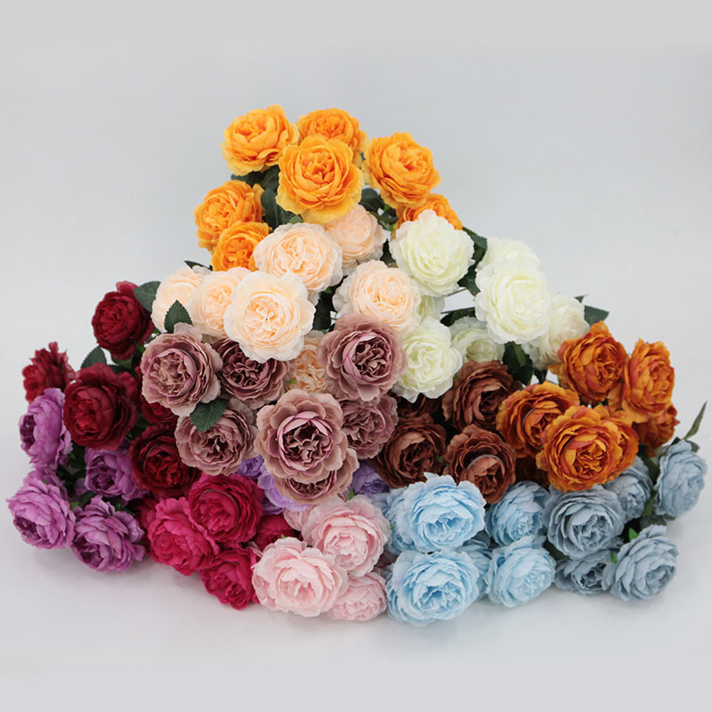 Flor artificial 7-cabeza peonía extranjera Flor de seda mango ramo Rosa hogar boda Rosa flor material tiro props flor falsa al por mayor