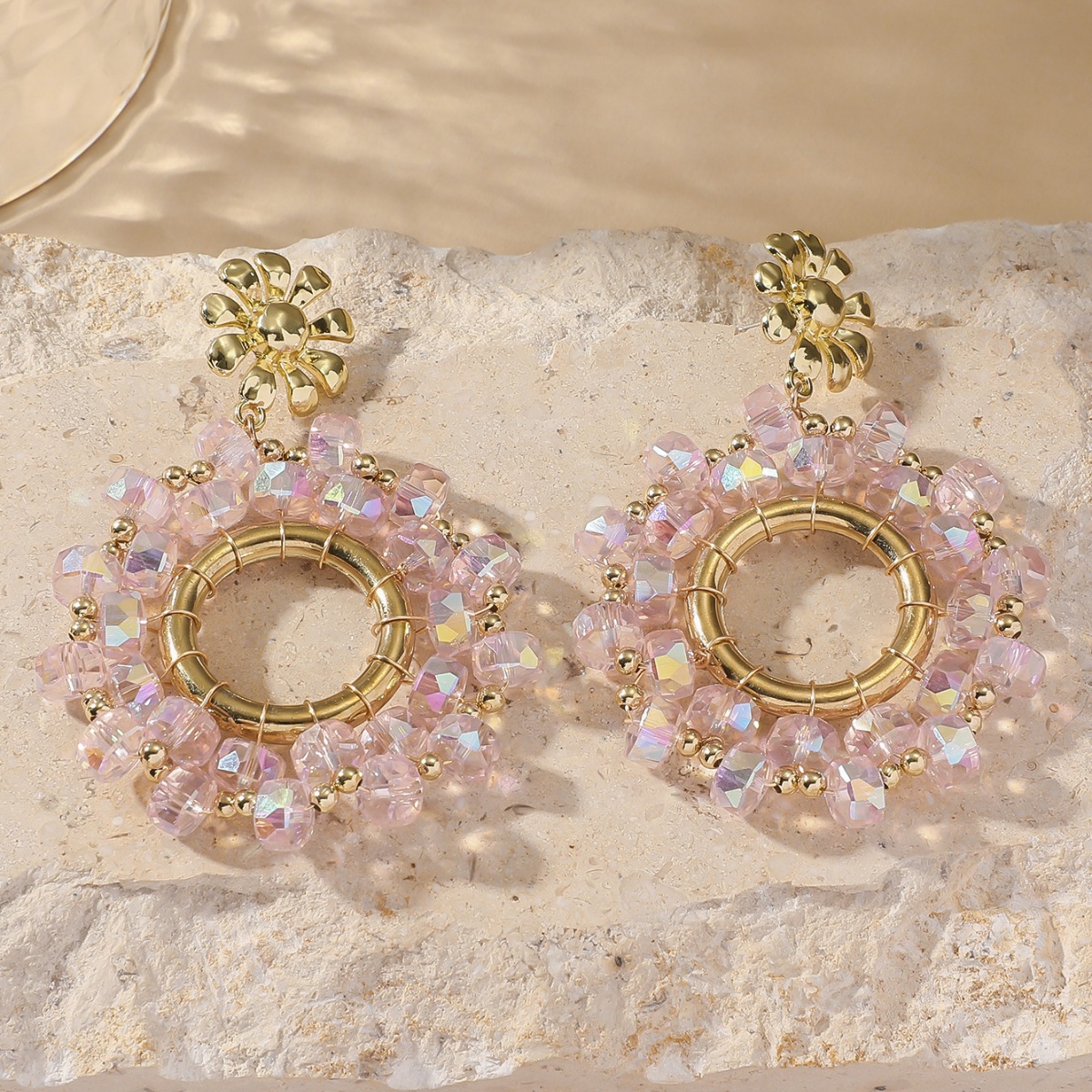 Artificial Crystal Material 1 Pair IG Style Flower Beaded Artificial Crystal Drop Earrings