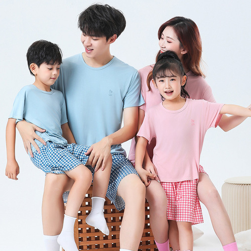 Parent-child home clothes suit boys Modal children's pajamas summer thin short-sleeved casual girls suit wholesale