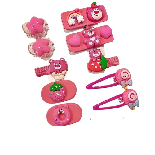 Children's candy-colored sweet cartoon hair clip for little girls, cute baby hair accessory for girls, featuring flowers, strawberries, and bear edges.